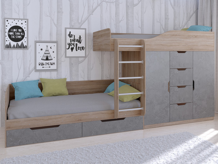 Кровати для подростков РВ-Мебель двухъярусная Астра 6 (Сонома) кровати для подростков рв мебель двухъярусная трио белый