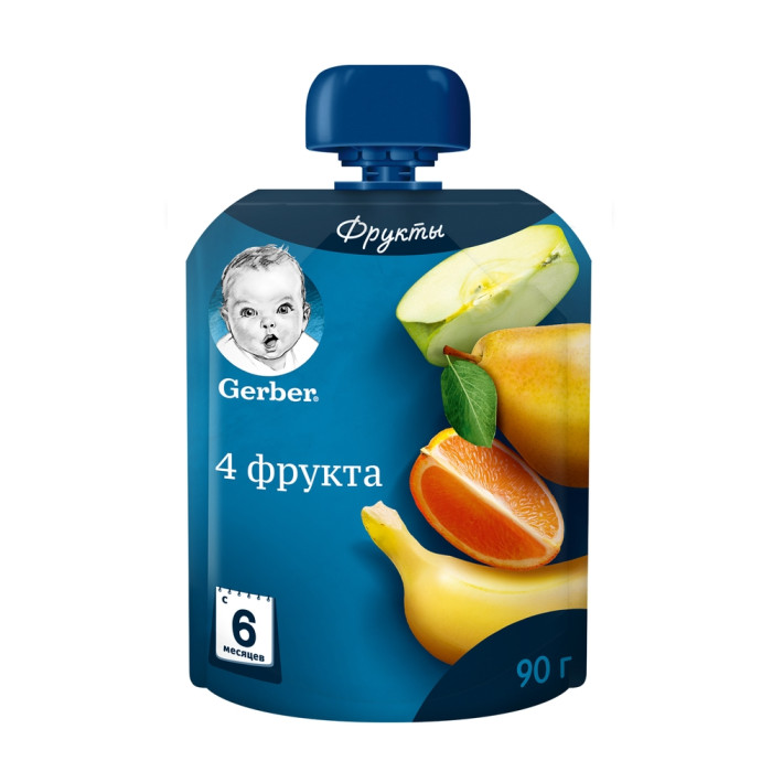  Gerber Пюре 4 фрукта с 6 мес. 90 г (пауч)