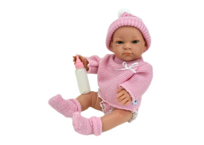Куклы и одежда для кукол Lamagik S.L. Пупс Дженни в вязаной розовой одежде и шапочке с бутылочкой 32 см