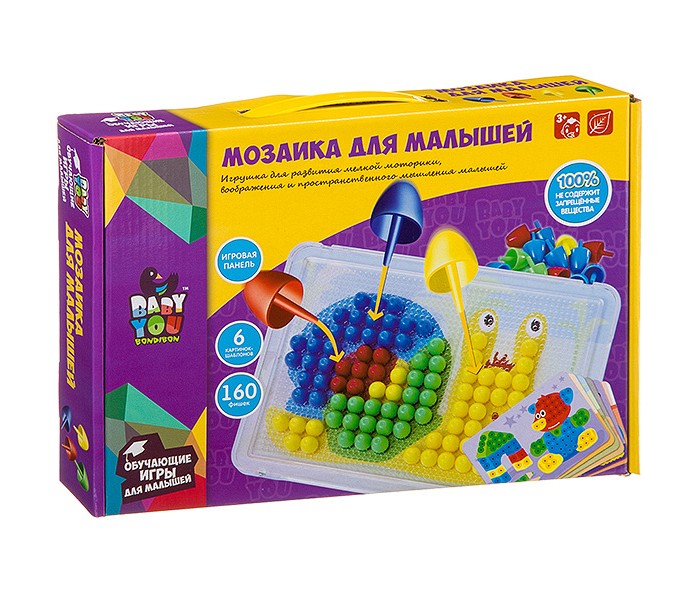 Мозаика Bondibon Мозаика для малышей 160 фишек разноцветная мозаика для малышей ежик