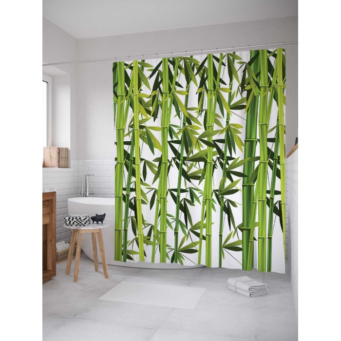 JoyArty Штора-занавеска для ванной из сатена с крючками Бамбуковые сады 200х180 см скрытые сады