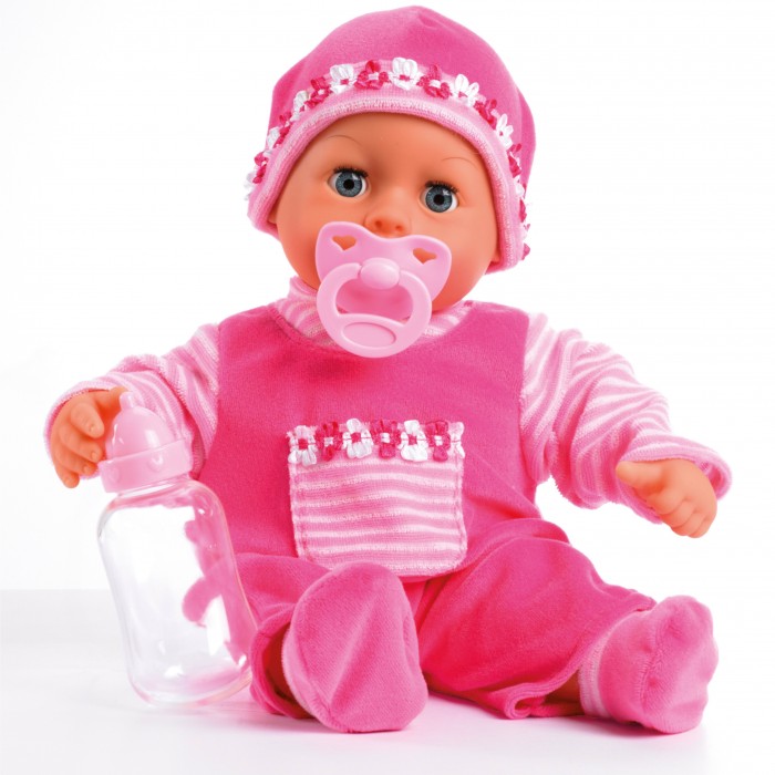интерактивная кукла bayer анна 38 см в сером комбинезоне в горошек 93822ab Куклы и одежда для кукол Bayer Малыш - мои первые слова 38 см 93825AA/93826AA
