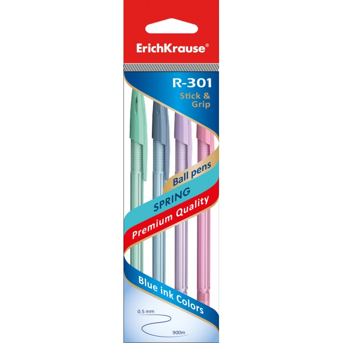  ErichKrause Ручка шариковая R-301 Spring Stick синяя 0.7 мм 4 шт. 5 упаковок