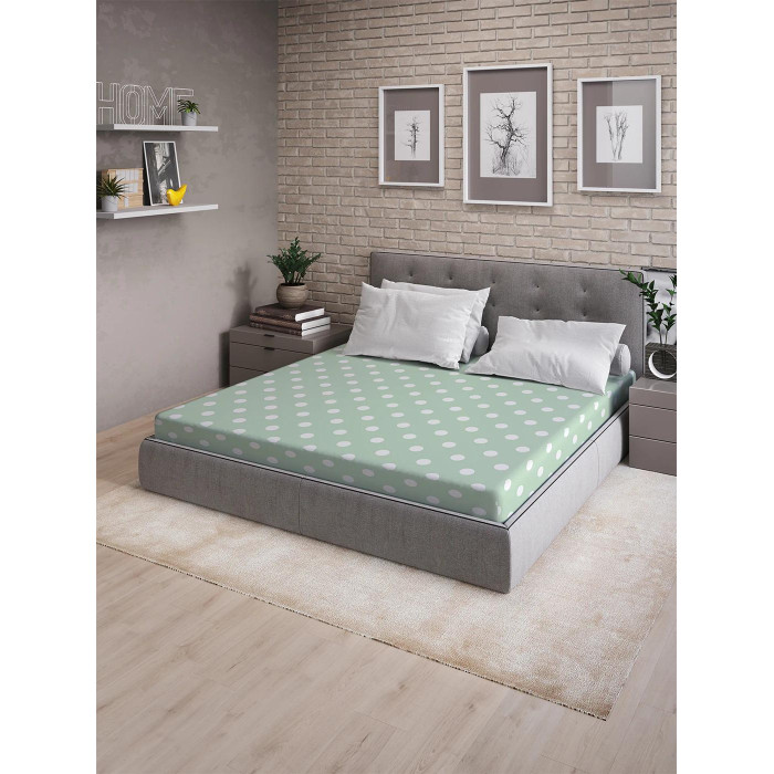 фото Ambesonne натяжная простыня на полутораспальную кровать зеленый горошек 200х140 см