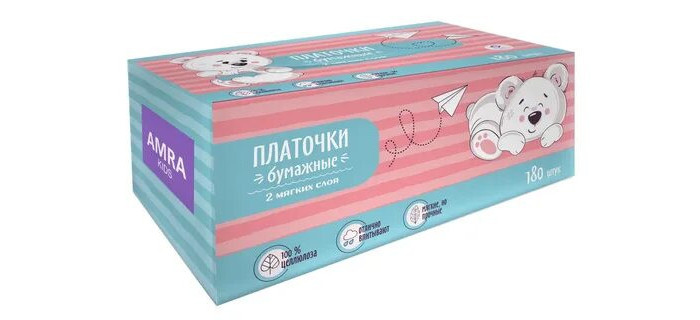 Детские платочки бумажные двухслойные в коробке 180 шт. Amra — купить в ...