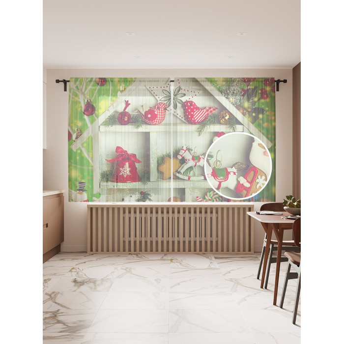 Шторы JoyArty Фототюль Дом для украшений 2 полотна со шторной лентой + 50 крючков 145x180 см штора для кухни на ленте листья 145х180 см разноцветная