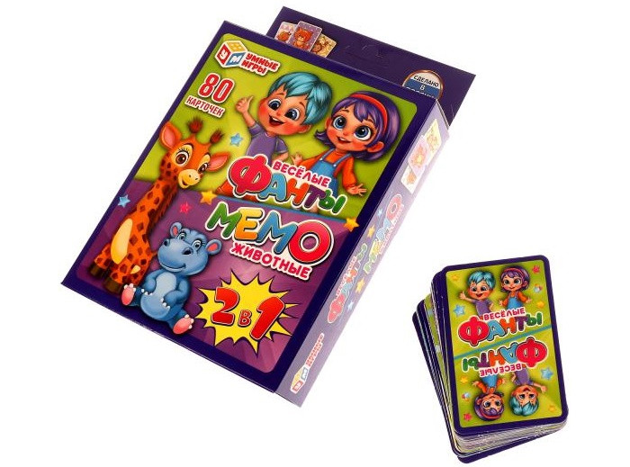 

Умные игры Карточная игра 2 в 1 Весёлые фанты Мемо Животные, Карточная игра 2 в 1 Весёлые фанты Мемо Животные