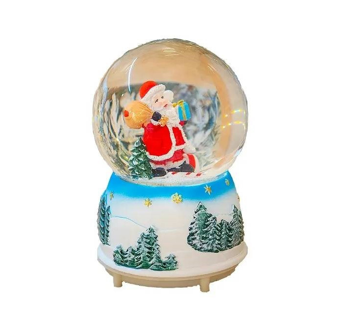 Лючия Фигурка декоративная Снежный шар Дед Мороз c RGB подсветкой и мелодией