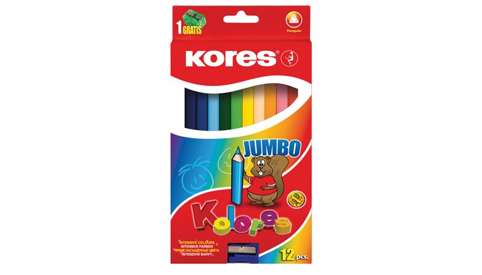 

Kores Карандаши Jumbo цветные трехгранные с точилкой 12 цветов, Карандаши Jumbo цветные трехгранные с точилкой 12 цветов