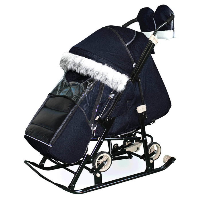 Санки-коляска Galaxy Snow Glory Gloss на больших колесах (сумка+варежки)