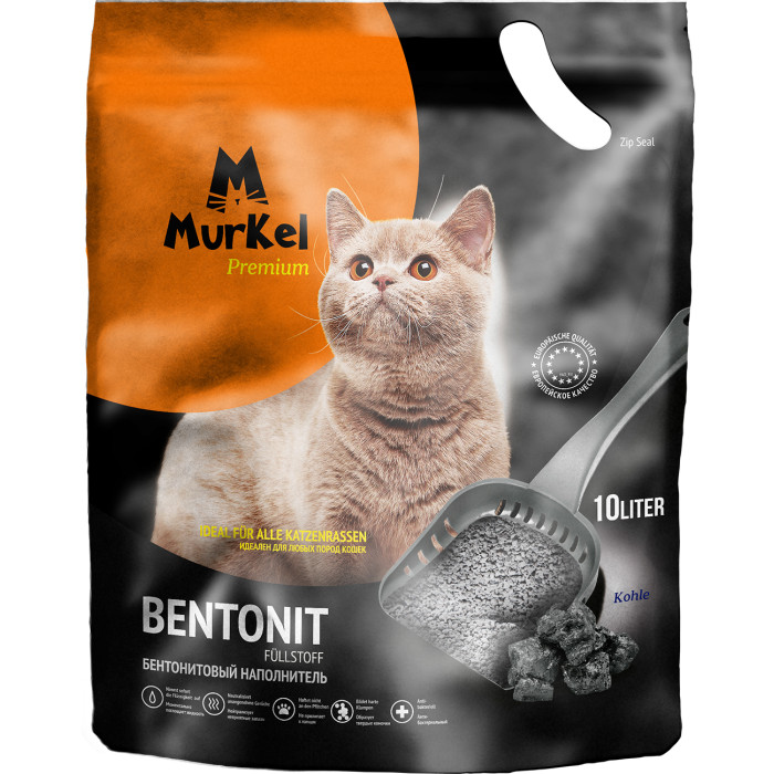 Murkel Наполнитель для кошачьего туалета бентонит активированный уголь 10 л