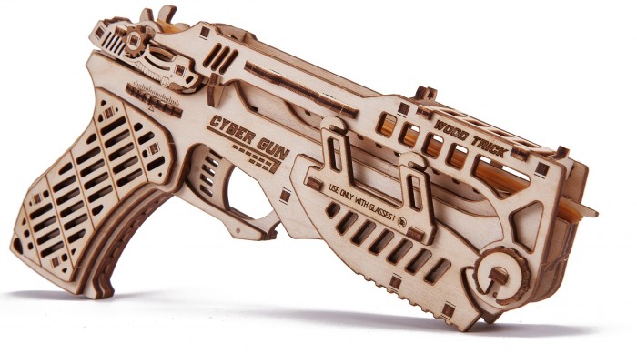 Wood Trick Механическая деревянная сборная модель Кибер Пистолет с мишенями