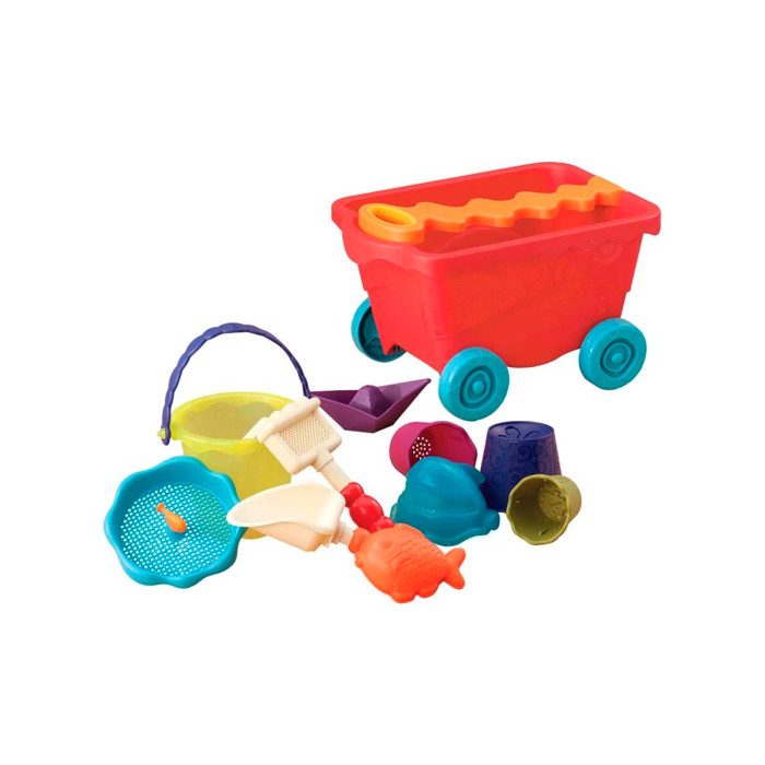 Игрушки в песочницу Battat B.Summer Тележка с игровым набором для песка красный цена и фото