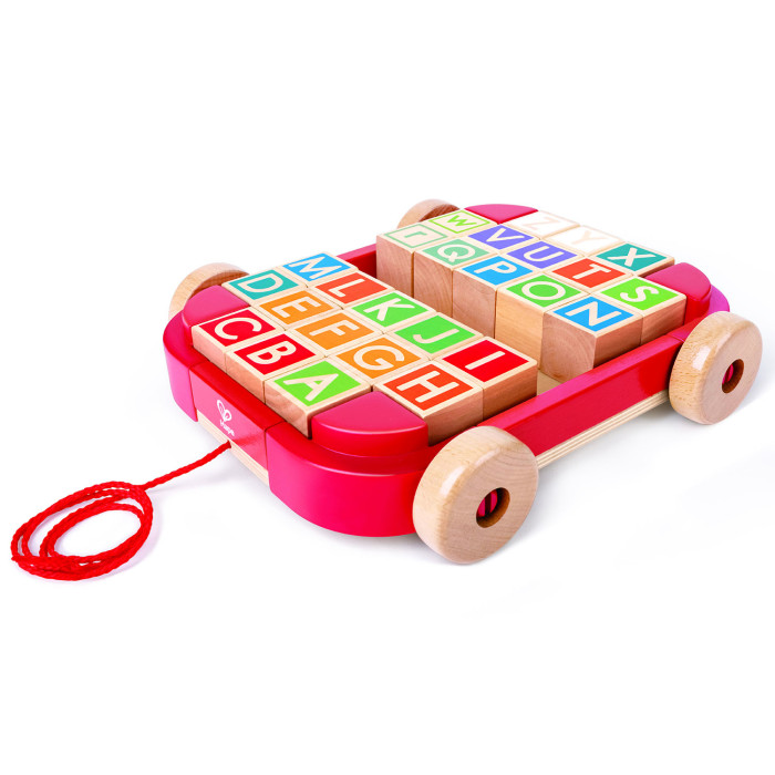 фото Каталка-игрушка hape тележка с кубиками и английским алфавитом