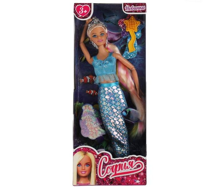 Куклы и одежда для кукол Карапуз Кукла София русалка, радужные длинные волосы с расческой 29 см