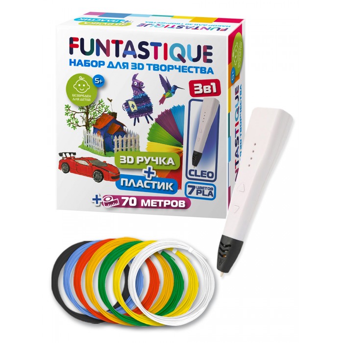 Funtastique Набор: 3D-ручка Cleo и PLA-пластик 7 цветов