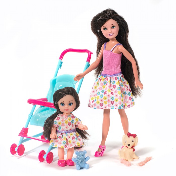 цена Куклы и одежда для кукол Funky Toys Кукла Мила 23 см с куклой Вики 12 см в коляске и с собачкой
