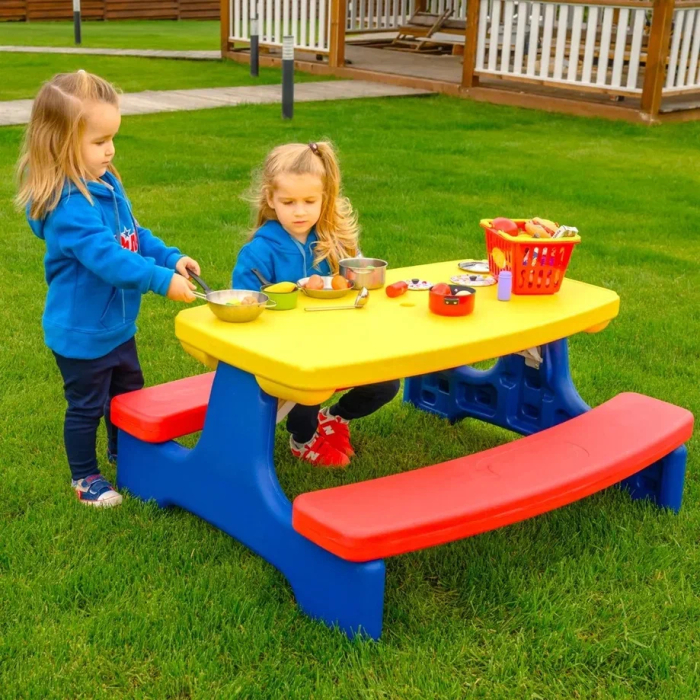 Детские столы и стулья UNIX Kids Стол садовый с лавочками UNIX Kids Garden Yellow