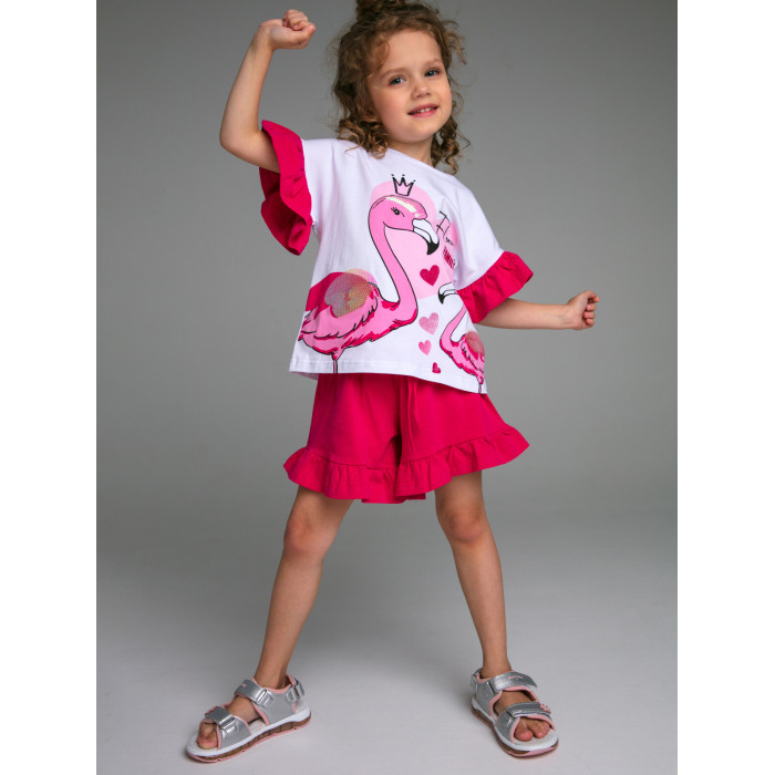 комплекты детской одежды playtoday комплект для девочек cherry baby girls футболка шорты Комплекты детской одежды Playtoday Комплект для девочек Flamingo kids girls (футболка, шорты) 12322129