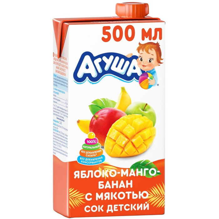 Агуша Сок с мякотью Яблоко Манго Банан 500 мл - Акушерство.Ru