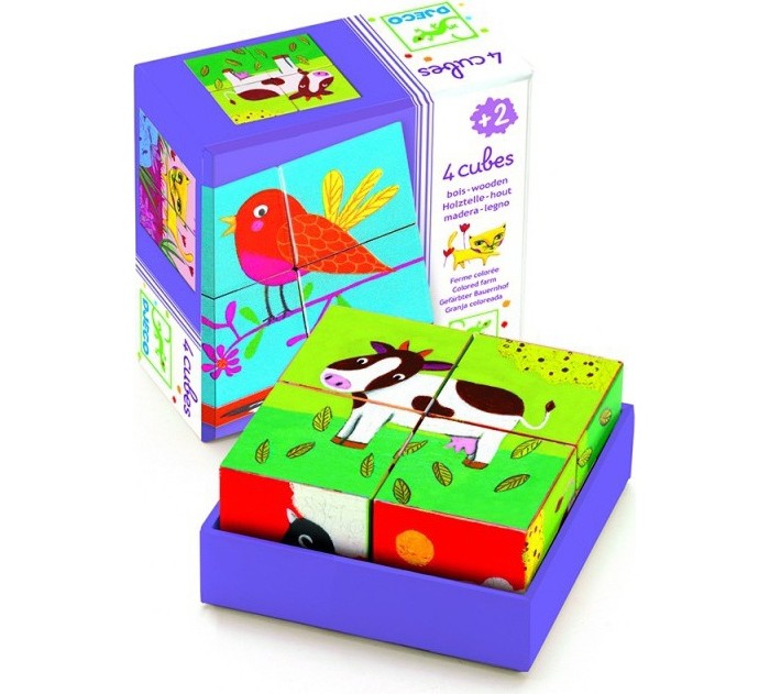 Деревянные игрушки Djeco Кубики Ферма 4 шт. деревянные игрушки томик кубики цветные 30 шт