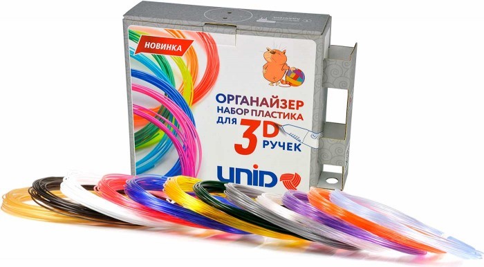 Unid Комплект пластика PRO для 3Д ручек -12 цветов в органайзере ORG-PRO12