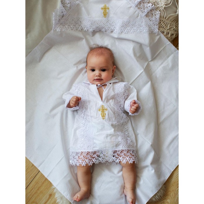 Папитто Крестильный набор для мальчика: рубашка и пеленка 85х85