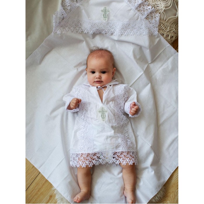 фото Папитто крестильный набор для мальчика: рубашка и пеленка 85х85
