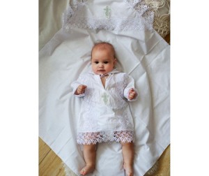  Папитто Крестильный набор для мальчика: рубашка и пеленка 85х85 - Белый/Серебро