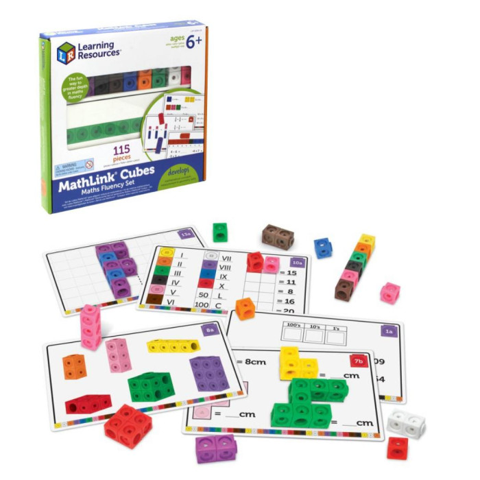 Learning Resources Игровой набор Соединяющиеся кубики Академия математики (115 элементов с карточками) кубики ные 20 элементов