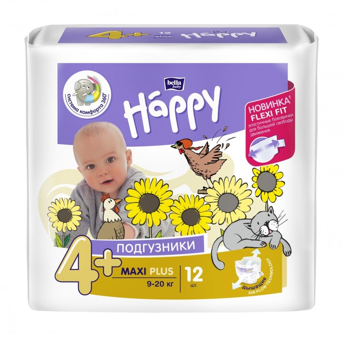  Bella baby Happy Подгузники Happy Maxi Plus (9-20 кг) 12 шт.