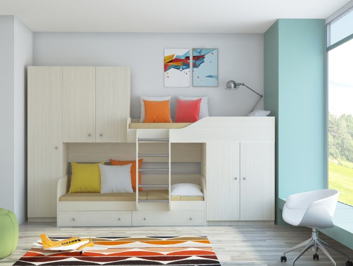 Кровати для подростков РВ-Мебель двухъярусная Лео (дуб молочный) шкафы рв мебель угловой элемент дуб молочный