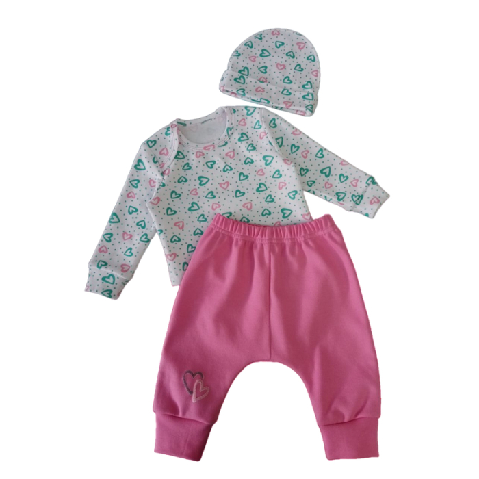Комплекты детской одежды Бастет Сердечки (кофта, шапочка и штанишки)