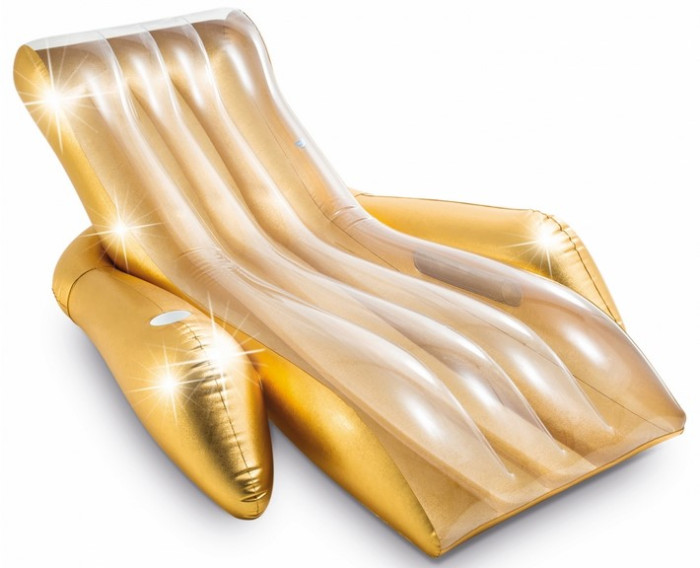 Матрасы для плавания Intex Надувной матрас шезлонг для плавания Золотой блеск с подстаканником 175х119 см