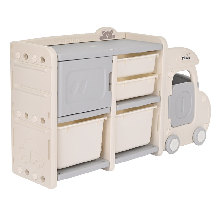 Pituso Стеллаж для игрушек с ящиками Машинка 121x69x36 см UN-CS01-grey - фото 1