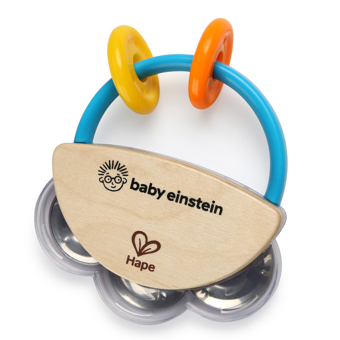 Погремушка Hape Музыкальная игрушка 2 в 1 бубен и погремушка для малышей бубен