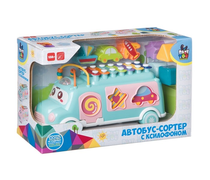 развивающая игрушка игроленд автобус сортер разноцветный Сортеры Bondibon Автобус с ксилофоном