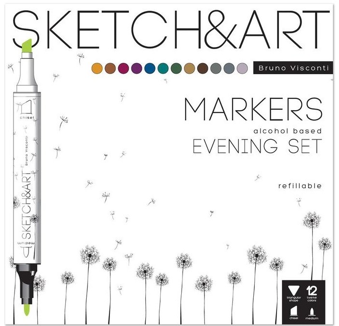

Sketch&Art Набор маркеров двухсторонних Вечерний 12 цветов, Набор маркеров двухсторонних Вечерний 12 цветов