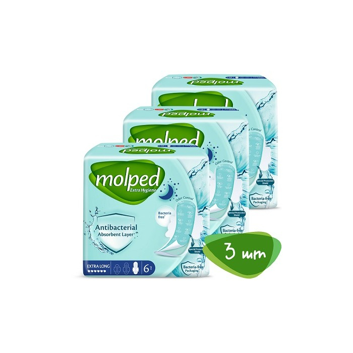 цена Гигиенические прокладки Molped Гигиенические антибактериальные прокладки Antibacterial Extra Long 18 шт.