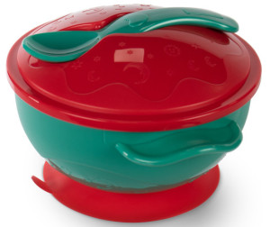  Baboo Тарелка с крышкой и ложкой с присоской 6 мес+ - Красный/Зеленый
