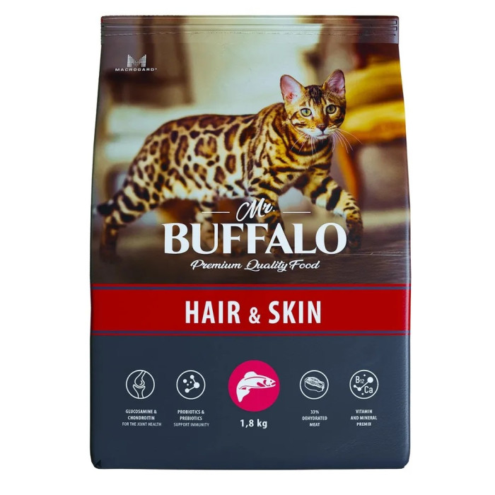 Mr.Buffalo Сухой корм Adult Hair&Skin для кошек с лососем 1.8 кг B111 - фото 1