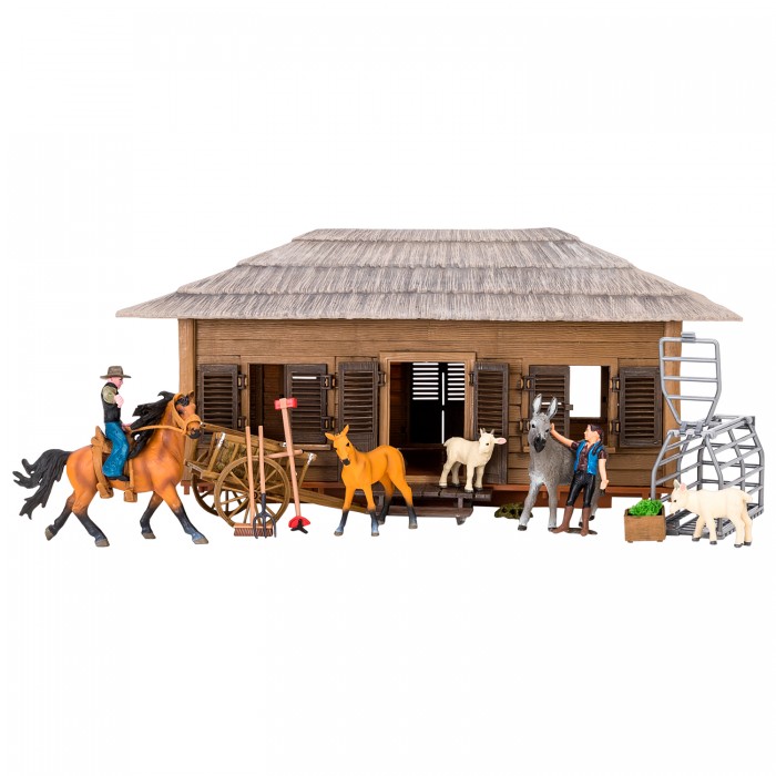Masai Mara Набор фигурок животных На ферме (лошади, козы, ослик, фермеры и инвентарь) у козы теперь козленок