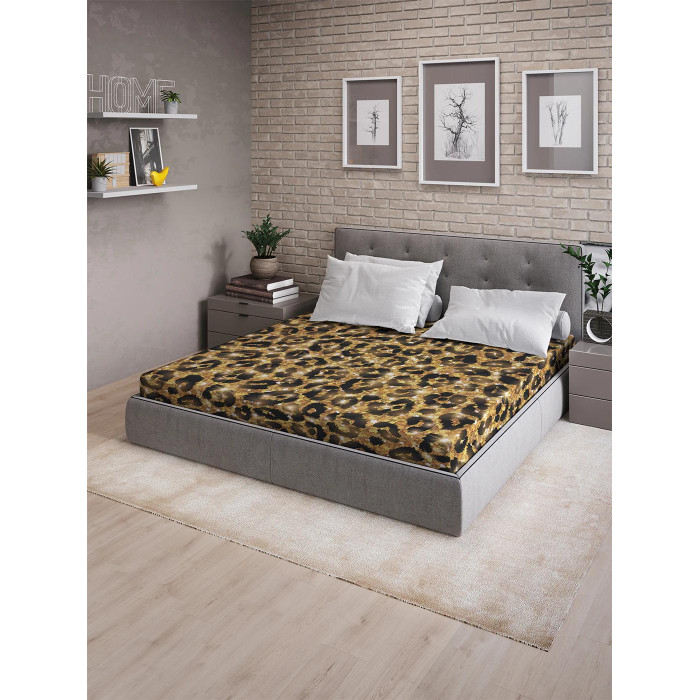 фото Ambesonne натяжная простыня на двуспальную кровать леопардовый узор 200х160 см