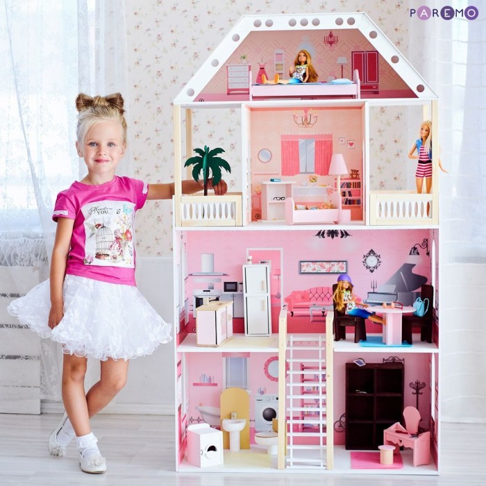 Кукольные домики и мебель Paremo Деревянный кукольный домик Поместье Монтевиль с мебелью (16 предметов)