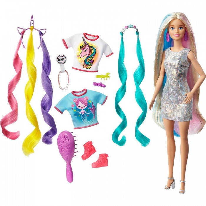 

Barbie Кукла Радужные волосы со съемными разноцветными прядями, Кукла Радужные волосы со съемными разноцветными прядями