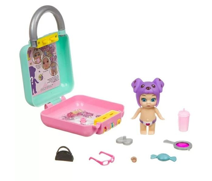 Bondibon Игровой набор OLY Кукла в чемоданчике на кодовом замке в шапочке с животным набор для кормления и купания пупса smoby