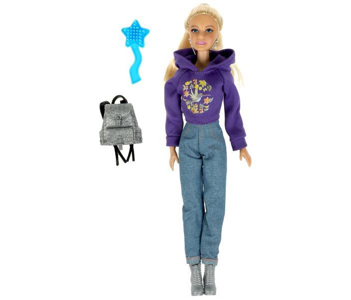 Карапуз Кукла София одета в фиолетовую кофту и джинсы 29 см