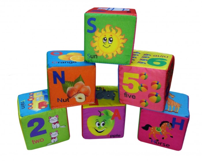 фото Развивающая игрушка учитель набор кубиков английский алфавит и цифры 6 шт.