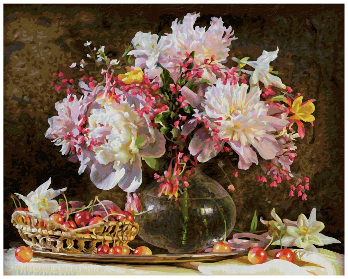 Картины по номерам Schipper Картина по номерам Букет цветов с вишней фотографии