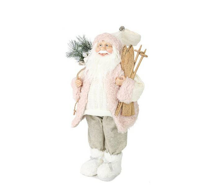 Maxitoys Дед Мороз в розовой шубке с лыжами и подарками 60 см